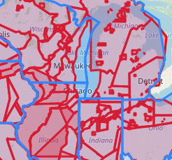 GIS map showing detailed boundaries in the midwest